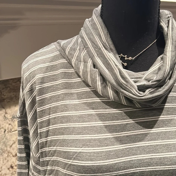 Gray and White Striped Liz Claiborne Cowl Neck Sweater - Picture 2 of 6